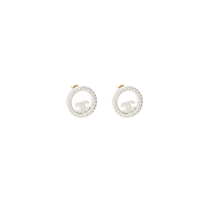 Chanel Round CC Logo Earrings Crystal