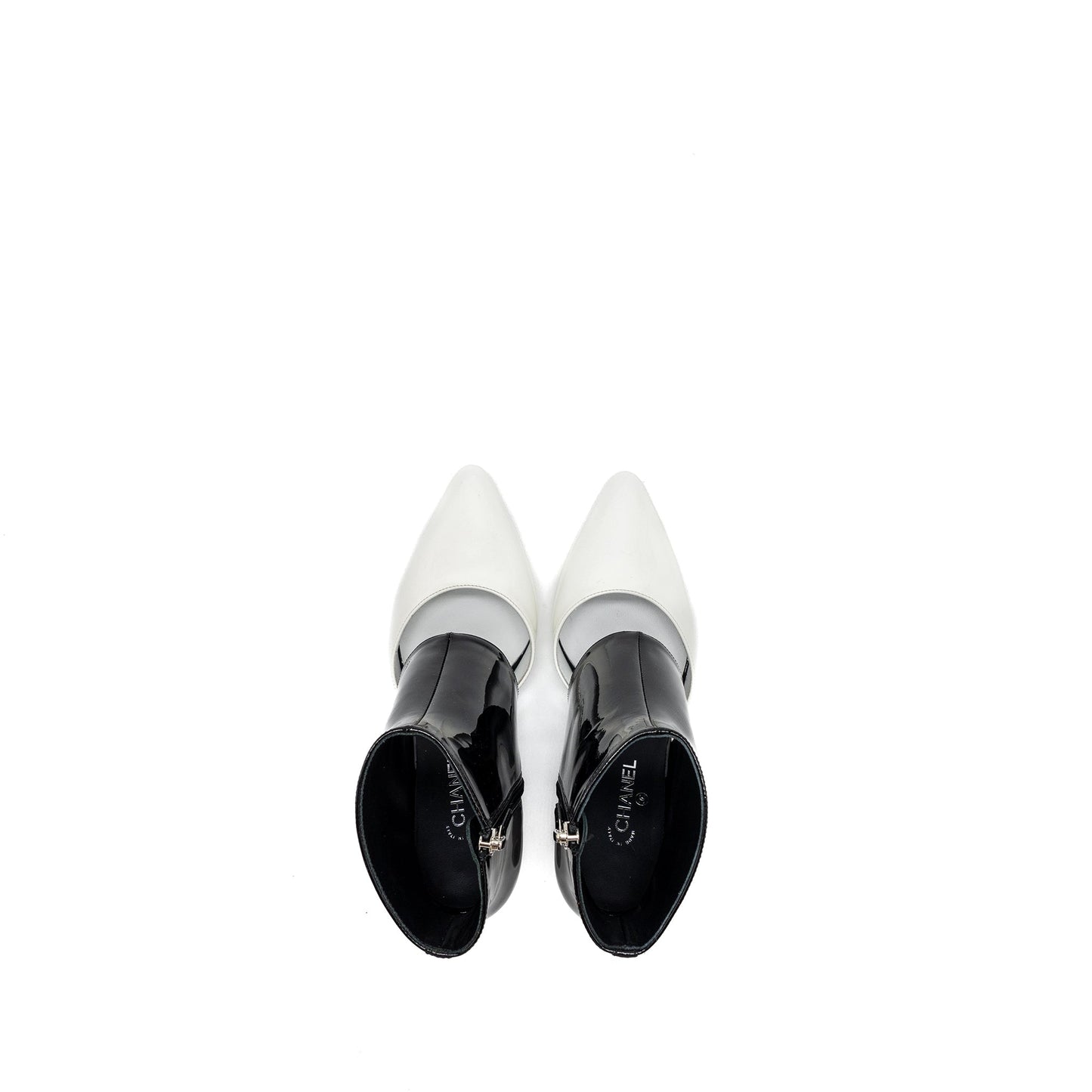 Chanel size 36 ankle boots patent black / white