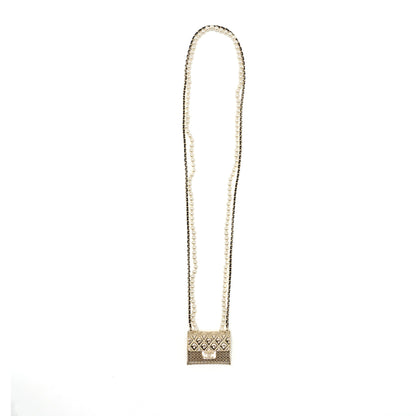 Chanel Micro Bag Necklace Pearl/ Leather Chain L