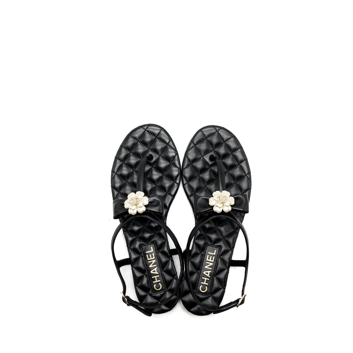 Chanel size 38 camellia leather Sandals black L