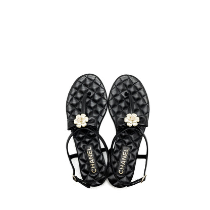 Chanel size 38 camellia leather Sandals black L