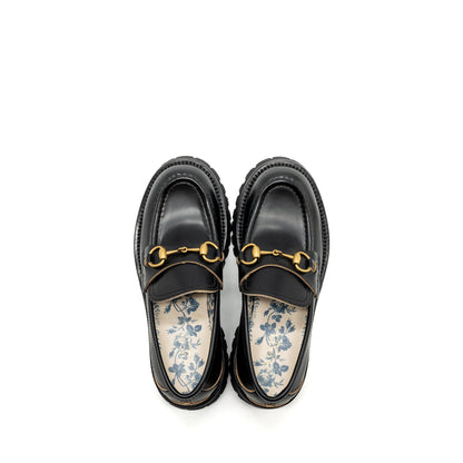 Gucci size 37 LEATHER LUG SOLE HORSEBIT LOAFER Black