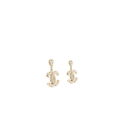 Chanel CC Logo Drop Earrings with Pearl Gold Tone