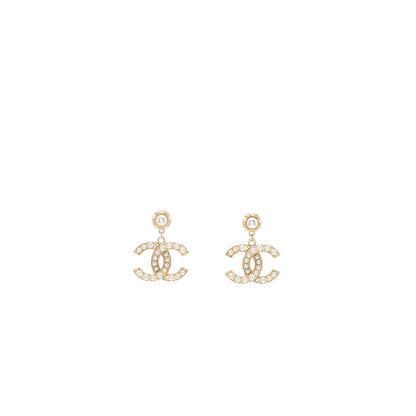 Chanel CC Logo Drop Earrings with Pearl Gold Tone