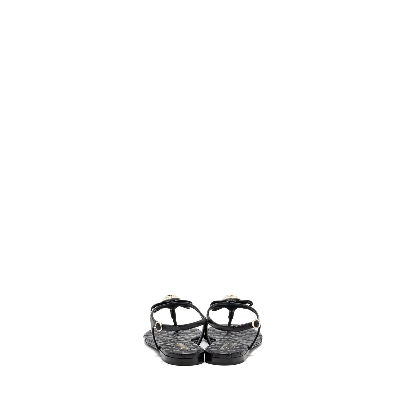 Chanel size 38 camellia leather Sandals black L
