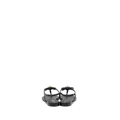 Chanel size 38 camellia leather Sandals black L