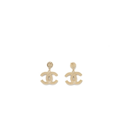 Chanel CC Logo Drop Earrings with Pearl Gold Tone