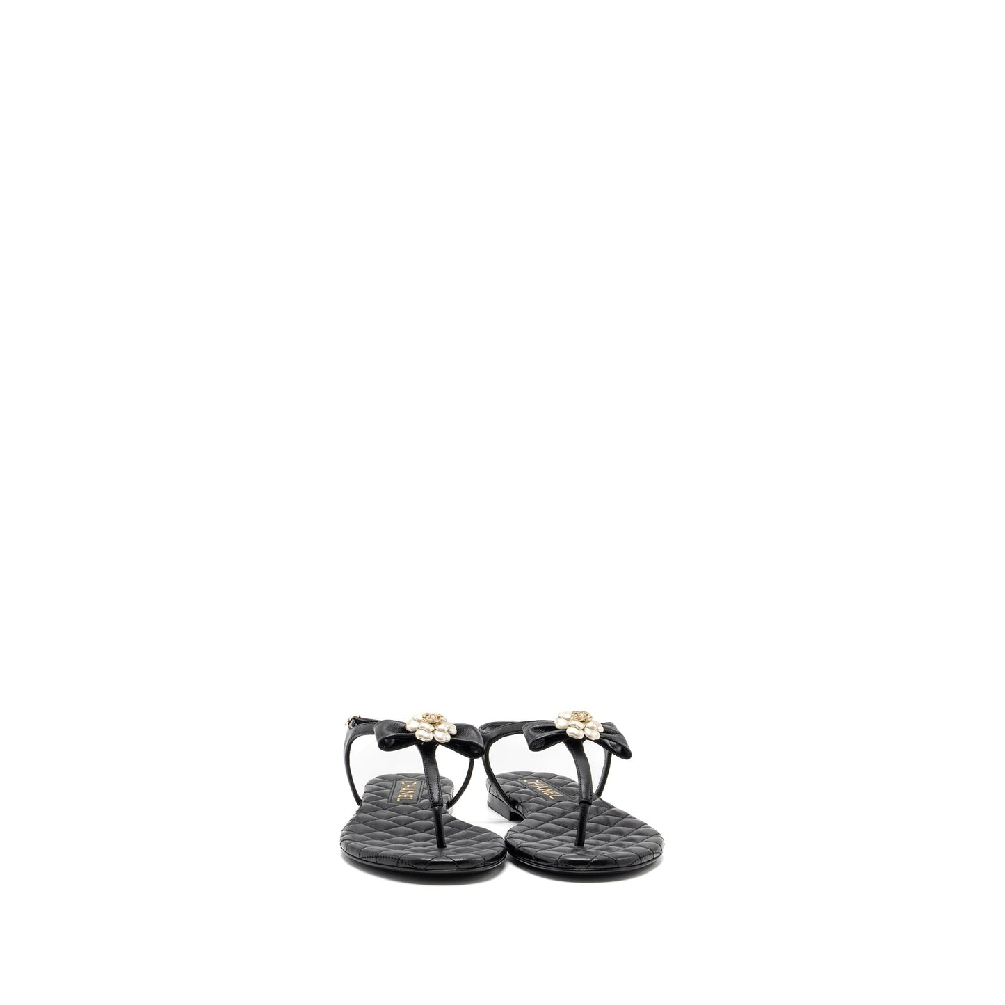 Chanel size 38 camellia leather Sandals black L
