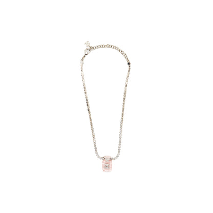 Chanel Perfume Bottle Necklace Crystal Silver Tone