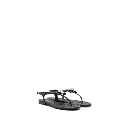 Chanel size 38 camellia leather Sandals black L