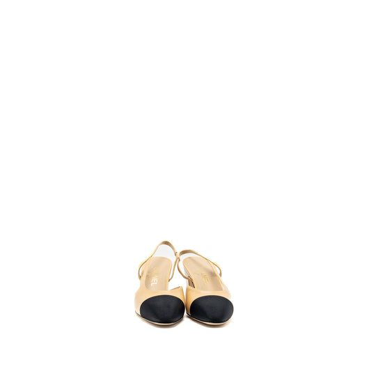 Chanel size 38 slingbacks leather beige / black L