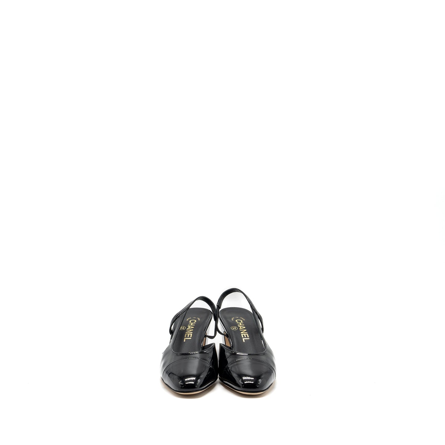 Chanel 22k Size 37.5 SlingBacks Patent/Calfskin Black L