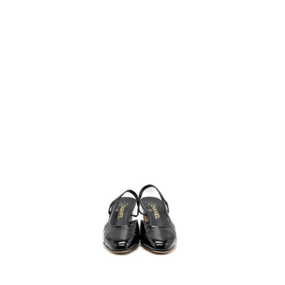 Chanel 22k Size 37.5 SlingBacks Patent/Calfskin Black L