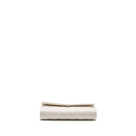 Chanel Top Handle Flap Wallet with chain Lambskin White L (Microchip)