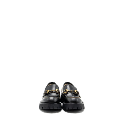 Gucci size 37 LEATHER LUG SOLE HORSEBIT LOAFER Black