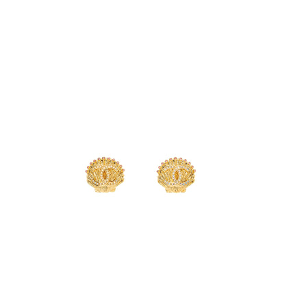 Chanel CC logo Shell Earrings Multicolour Crystal Gold Tone