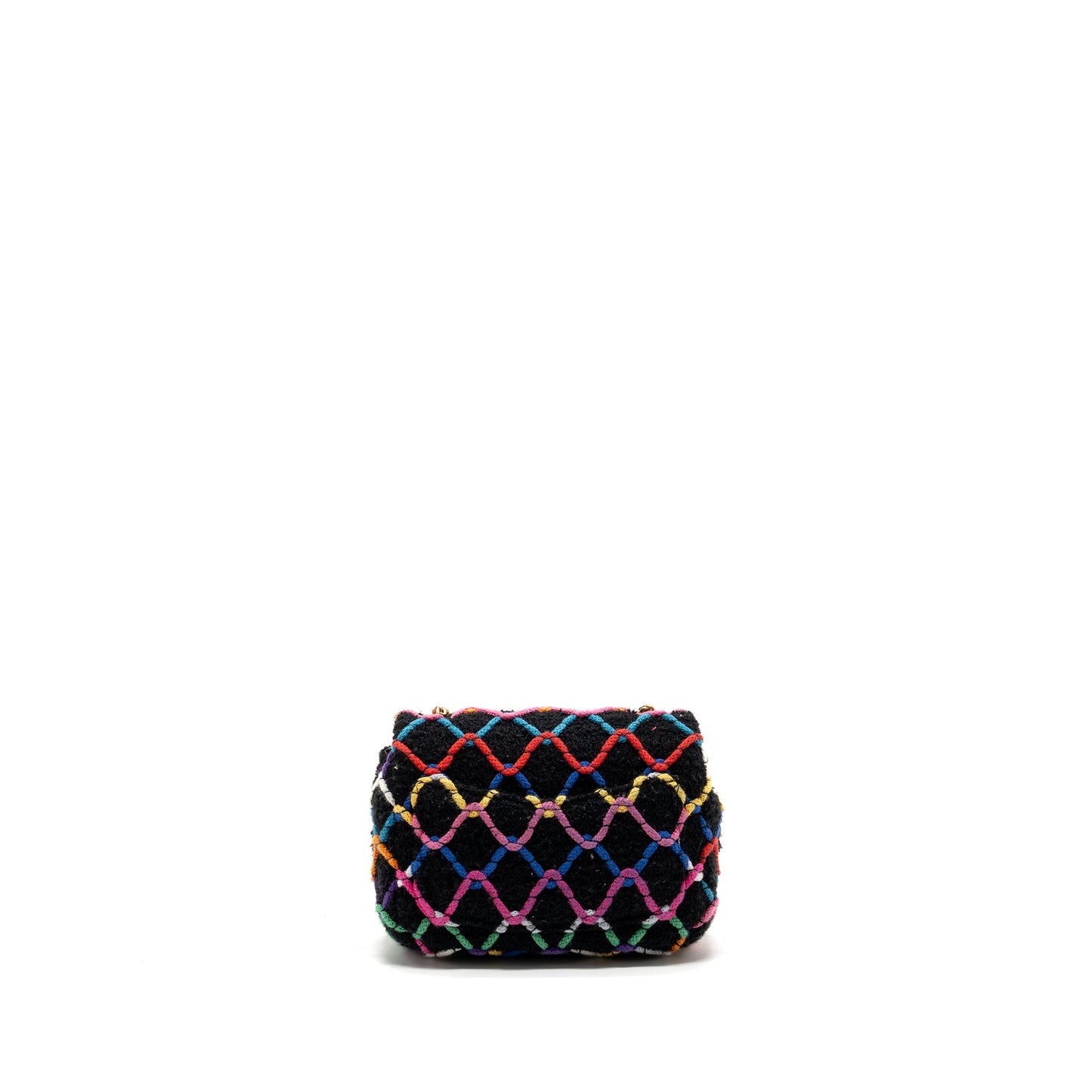 Chanel 22S pearl crush mini square flap bag fabric / tweed black / multicolor  (microchip)