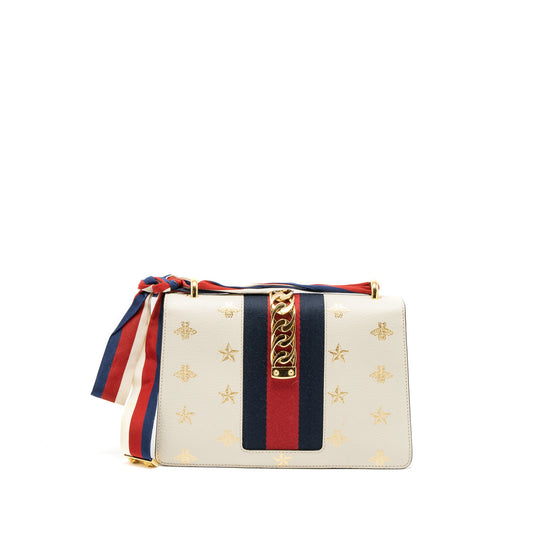 Gucci Small Sylvie Bag Bee Printed Calfskin White