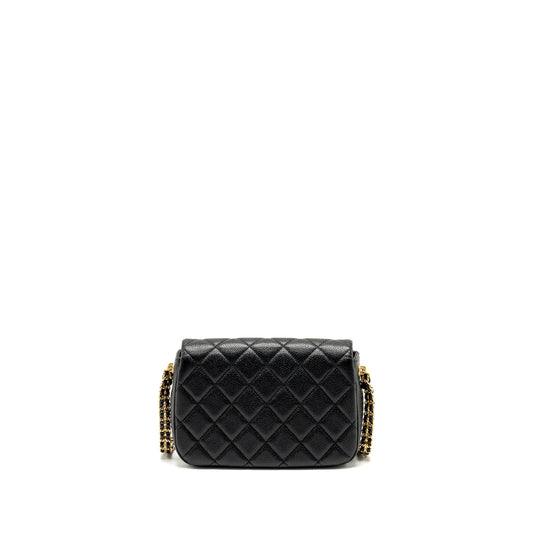 Chanel 21A Detailed Chains Flap Bag Caviar Black  (Microchip)