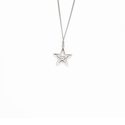 Chanel Star with CC Logo Iridescent Necklace Crystal Silver Tone