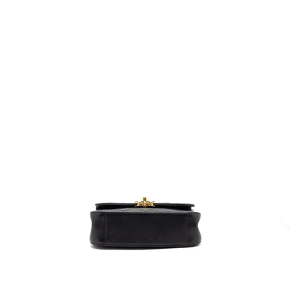 Chanel Top Handle Flap Bag Detailed Logo Goatskin Black