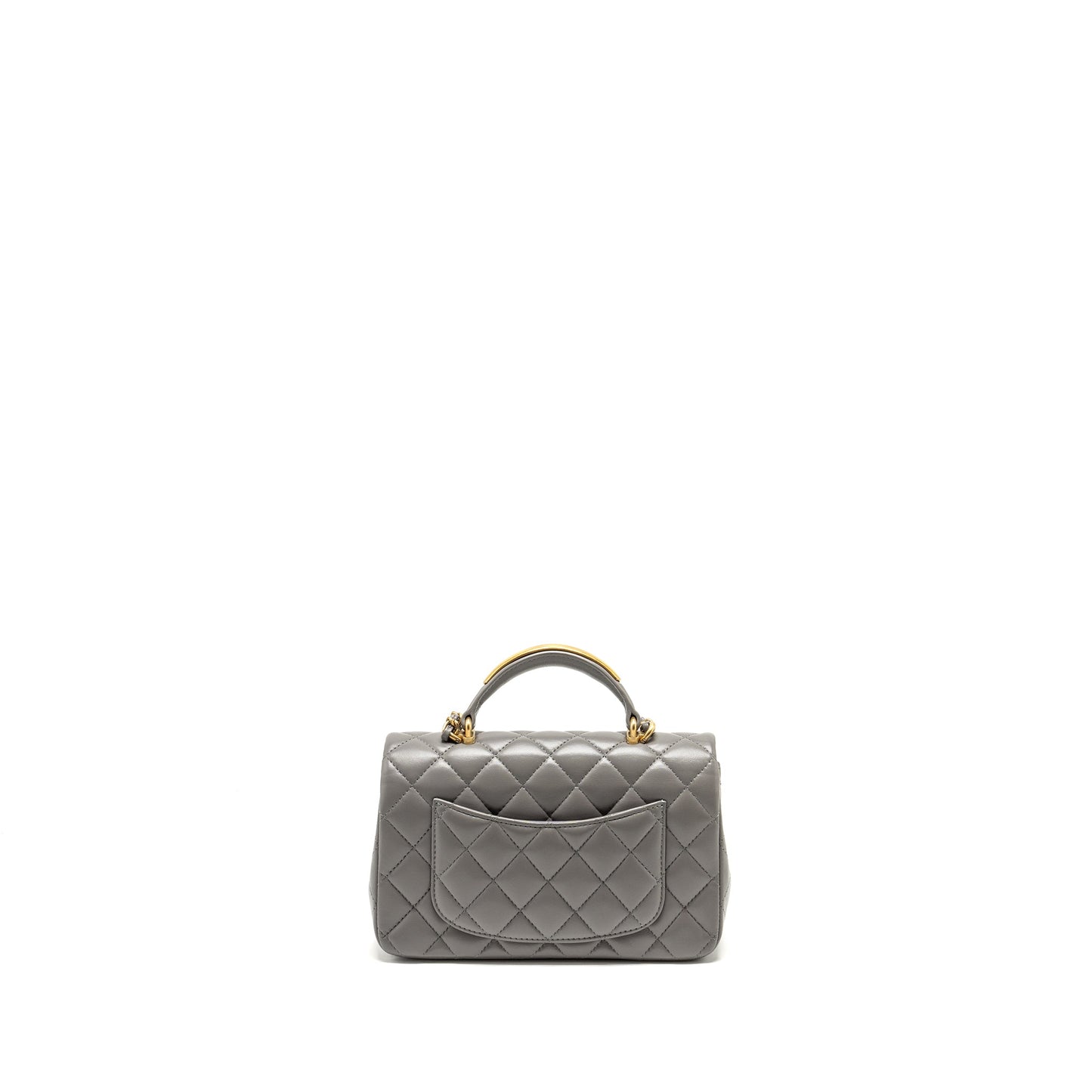 Chanel 22k Metal Top Handle Mini Rectangular Flap Bag Lambskin Grey  (microchip)