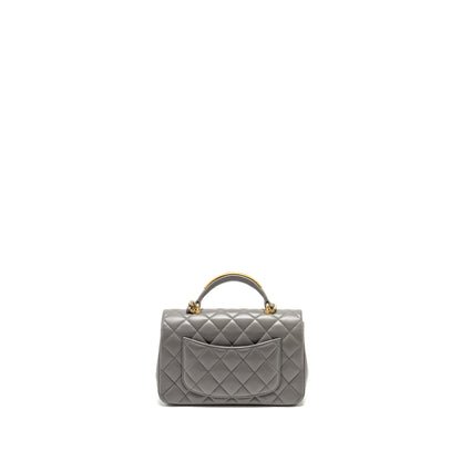 Chanel 22k Metal Top Handle Mini Rectangular Flap Bag Lambskin Grey  (microchip)
