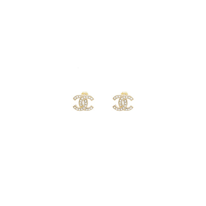 Chanel Classic CC Logo earrings Crystal Light Gold Tone
