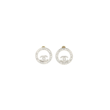 Chanel Round CC Logo Earrings Crystal