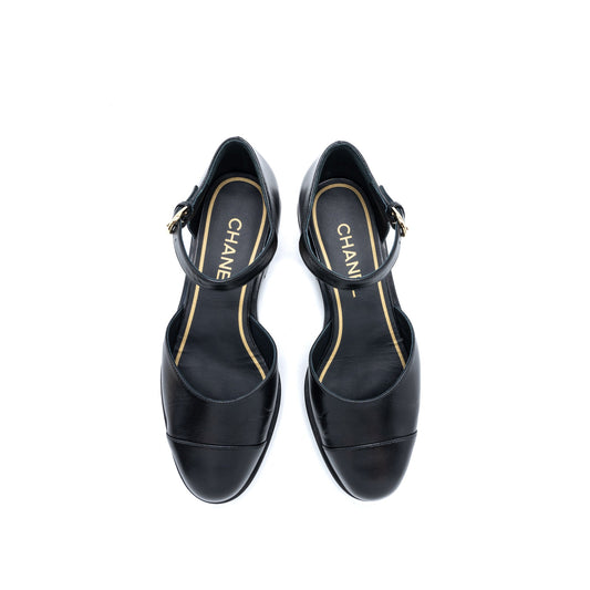 Chanel Size 36.5 Mary Janes Shoes Shiny Goatskin Black L