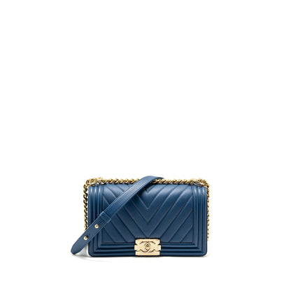 Chanel Medium Chevron Boy Bag Calfskin Blue