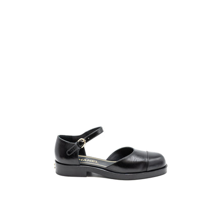 Chanel Size 36.5 Mary Janes Shoes Shiny Goatskin Black L