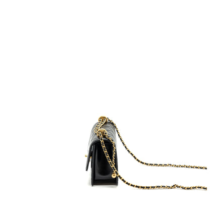 Chanel 24c Gold Crush Mini Flap Bag Calfskin Black  (Microchip)