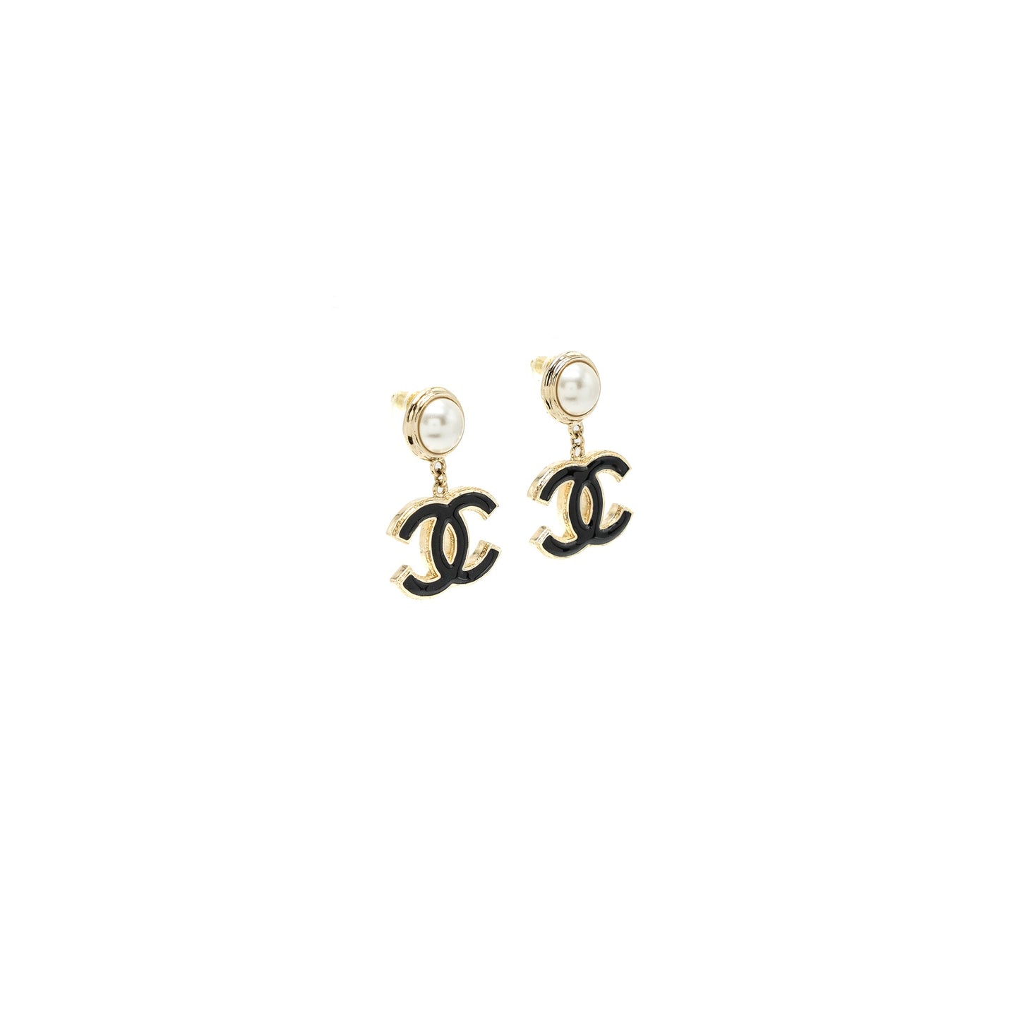 Chanel CC Logo Pearl Drop Earrings Big Model L