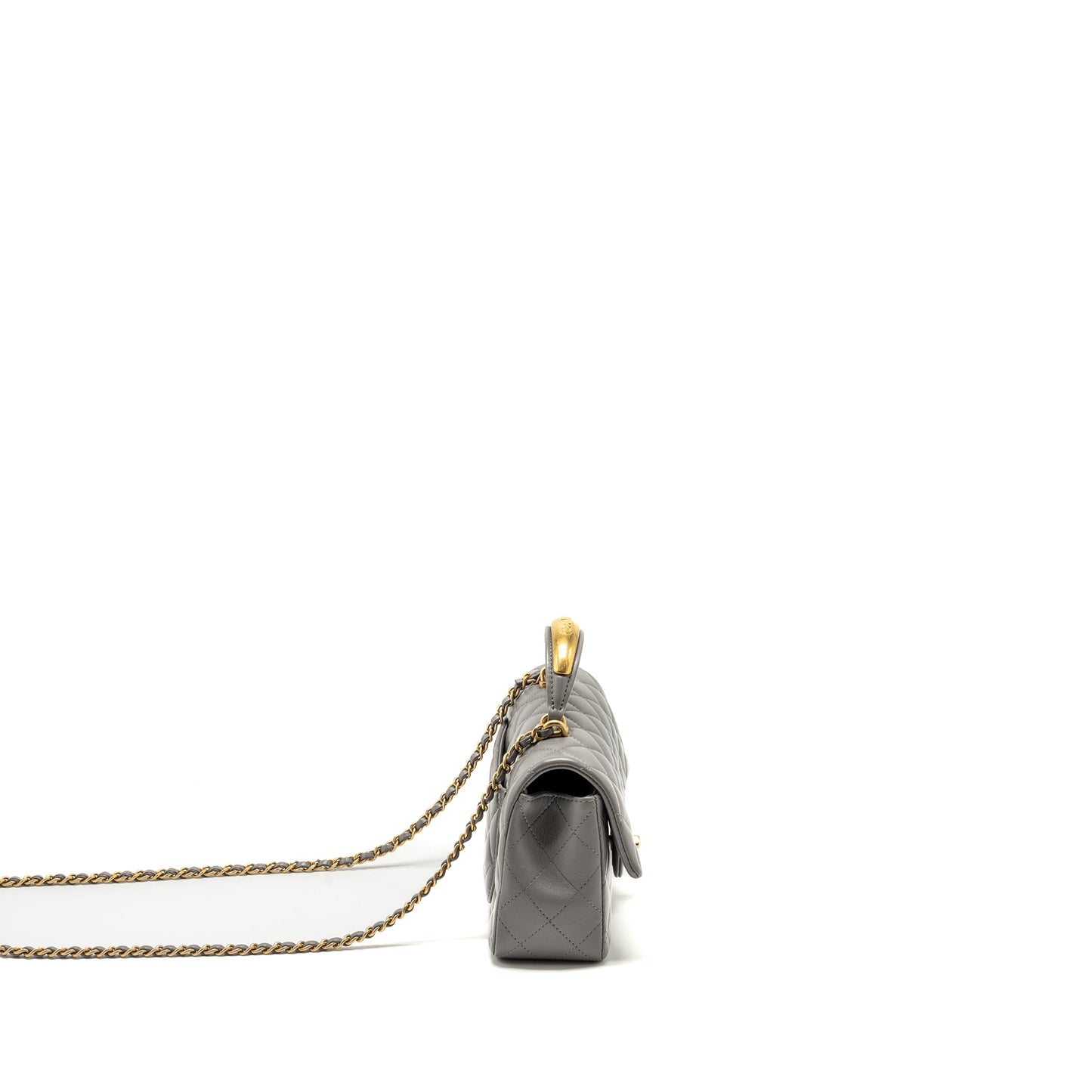 Chanel 22k Metal Top Handle Mini Rectangular Flap Bag Lambskin Grey  (microchip)