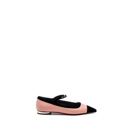 Chanel size 39.5 22K mery janes shoes lambskin / velvet pink / black L