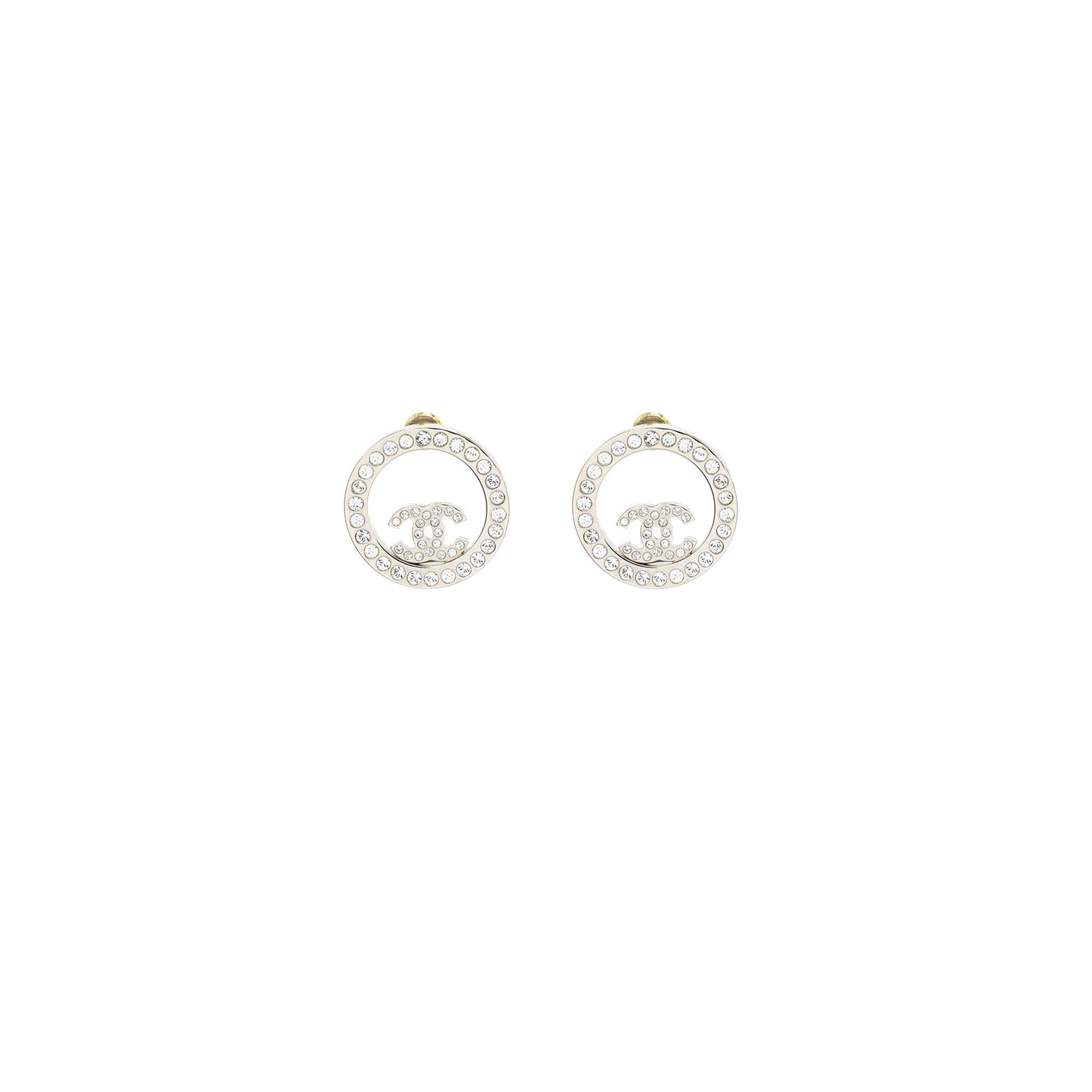 Chanel Round CC Logo Earrings Crystal