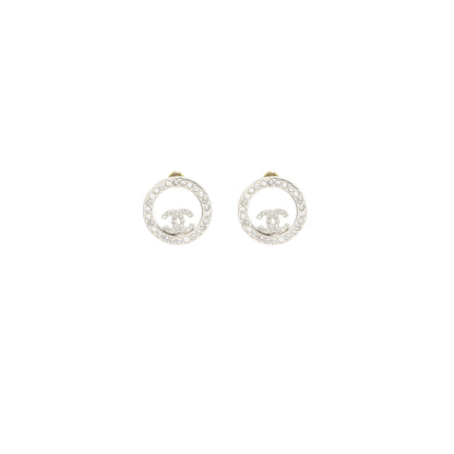 Chanel Round CC Logo Earrings Crystal