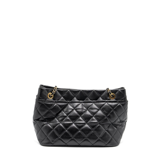 Chanel quilted shoulder shopping tote bag caviar black