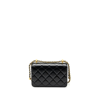 Chanel 24c Gold Crush Mini Flap Bag Calfskin Black  (Microchip)