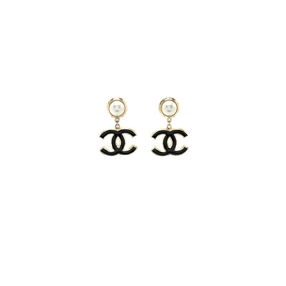 Chanel CC Logo Pearl Drop Earrings Big Model L