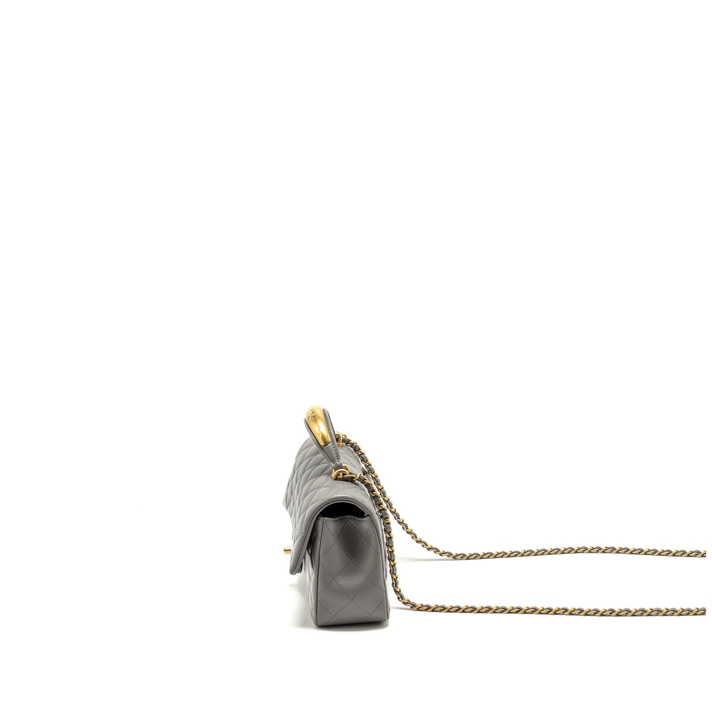 Chanel 22k Metal Top Handle Mini Rectangular Flap Bag Lambskin Grey  (microchip)