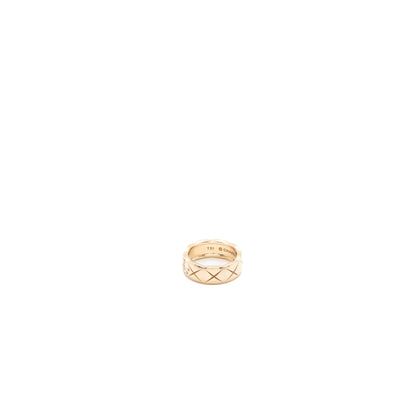 Chanel Size 51 Coco Crush Ring Small Version Quilted Motif Beige Gold With Diamonds