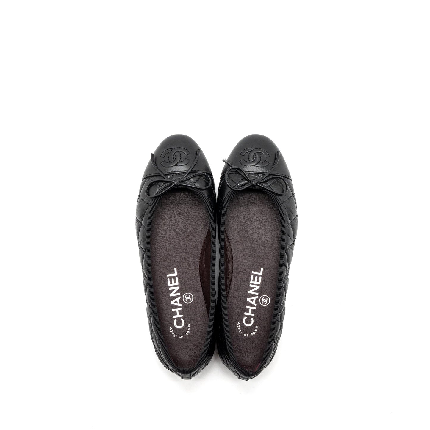 Chanel Size 34 Ballerina Quilted flat Shoes Calfskin Black