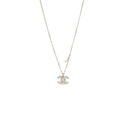 Chanel CC Logo Necklace with Pearls Silver Tone