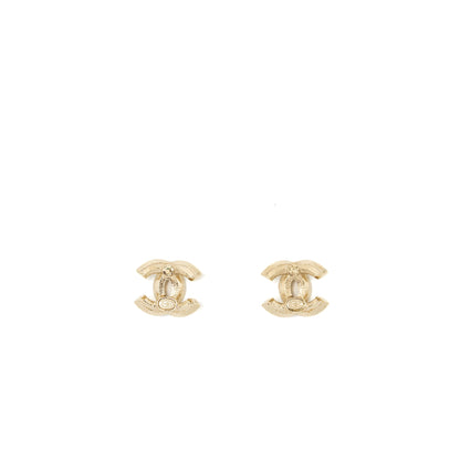 Chanel CC Logo Earrings with Crystal Light Gold Tone