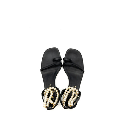 Chanel size 38 heel sandals with pearl leather black