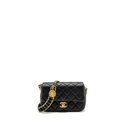 Chanel 21A Detailed Chains Flap Bag Caviar Black  (Microchip)