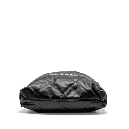 Chanel 22 Backpack White Letter Logo Shiny Calfskin Black  (Microchip)