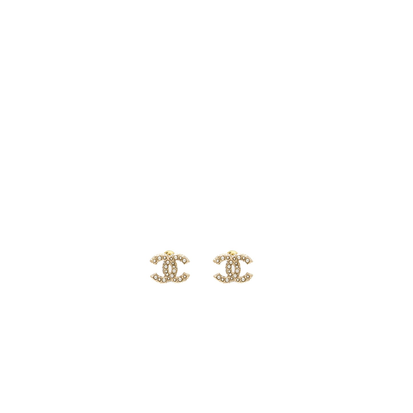 Chanel CC logo earrings with pearl light gold tone